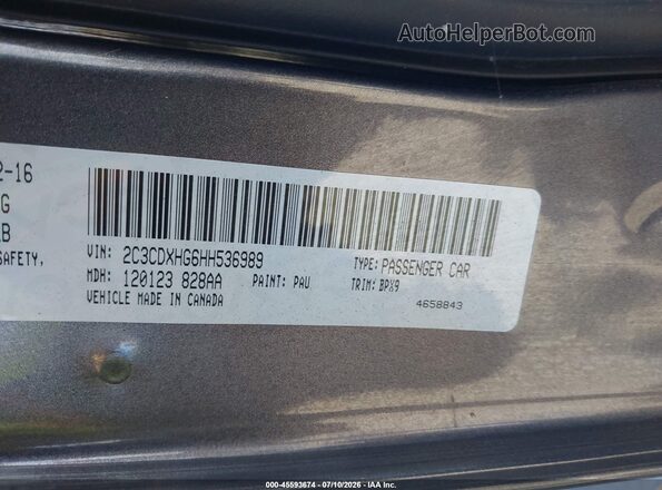 2C3CDXHG6HH536989 2017 DODGE CHARGER Gray Շարժիչի բաժամունքի տեսք
