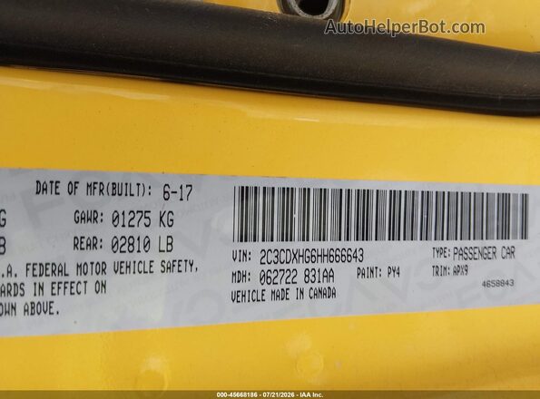 2C3CDXHG6HH666643 2017 DODGE CHARGER Yellow Engine compartment view