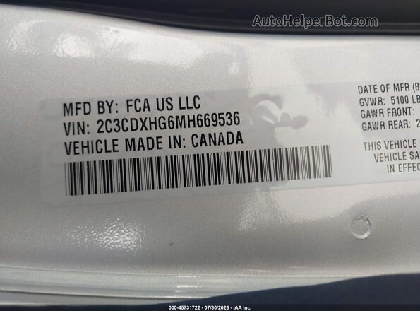 2C3CDXHG6MH669536 2021 DODGE CHARGER Silver Շարժիչի բաժամունքի տեսք
