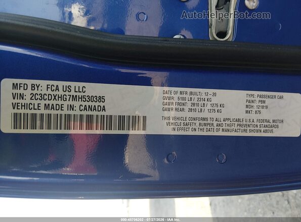 2C3CDXHG7MH530385 2021 DODGE CHARGER Blue Շարժիչի բաժամունքի տեսք