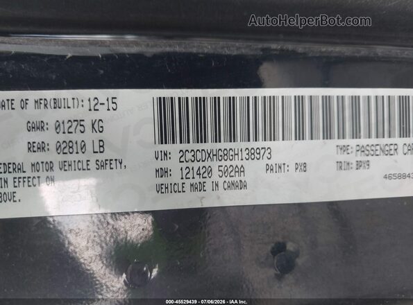 2C3CDXHG8GH138973 2016 DODGE CHARGER Black Vista del compartimento del motor