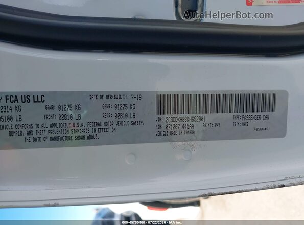 2C3CDXHG8KH692801 2019 DODGE CHARGER White Vista del compartimento del motor