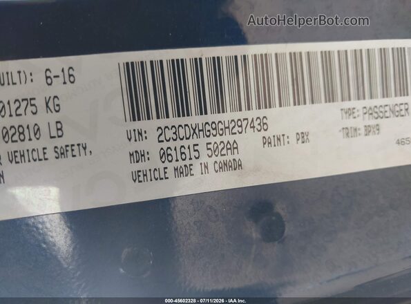 2C3CDXHG9GH297436 2016 DODGE CHARGER Blue Շարժիչի բաժամունքի տեսք
