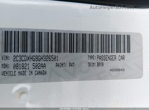 2C3CDXHG9GH326501 2016 DODGE CHARGER White Вид підкапотного простору