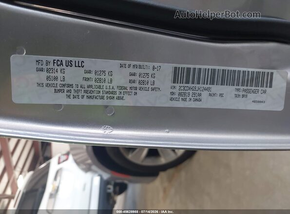 2C3CDXHG9JH124491 2018 DODGE CHARGER Silver Вид підкапотного простору