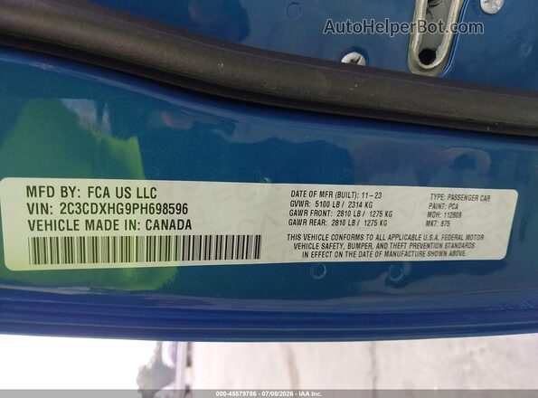 2C3CDXHG9PH698596 2023 DODGE CHARGER Blue Vista del compartimento del motor