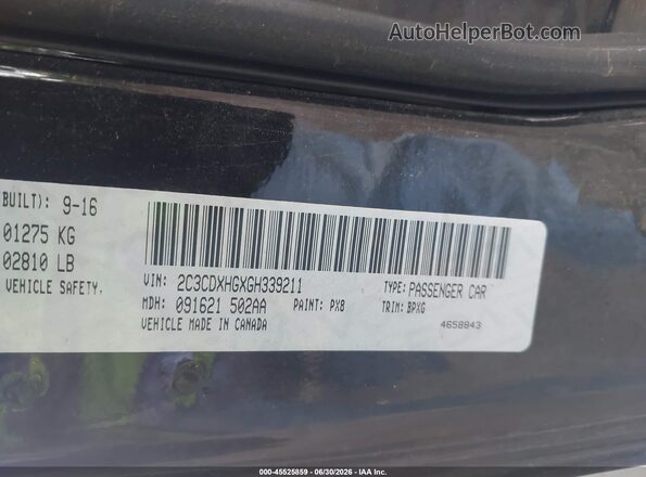 2C3CDXHGXGH339211 2016 DODGE CHARGER Черный Вид подкапотного пространства