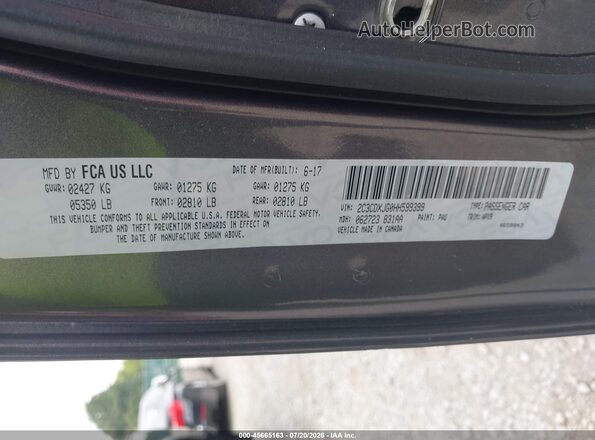 2C3CDXJG0HH599399 2017 DODGE CHARGER Gray ძრავის განყოფილების ხედი