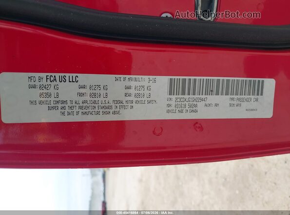 2C3CDXJG1GH229447 2016 DODGE CHARGER Red Շարժիչի բաժամունքի տեսք