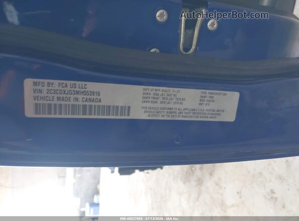 2C3CDXJG3MH553916 2021 DODGE CHARGER Синий Вид подкапотного пространства