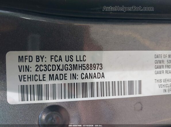 2C3CDXJG3MH588973 2021 DODGE CHARGER Gray ძრავის განყოფილების ხედი
