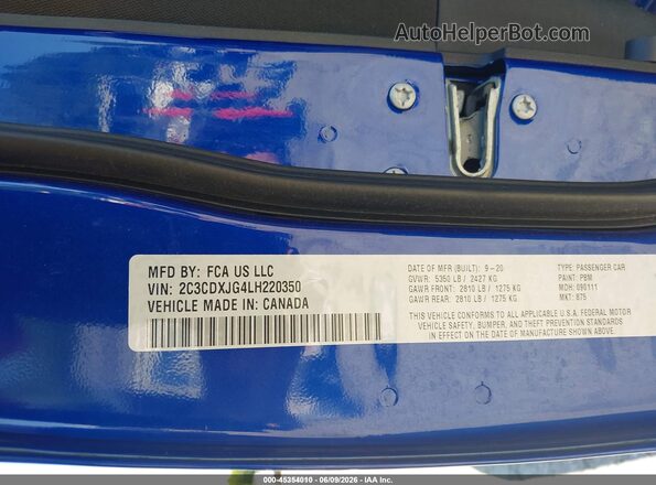 2C3CDXJG4LH220350 2020 DODGE CHARGER Blue Вид підкапотного простору