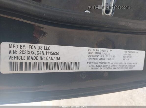 2C3CDXJG4NH115634 2022 DODGE CHARGER Черный Вид подкапотного пространства