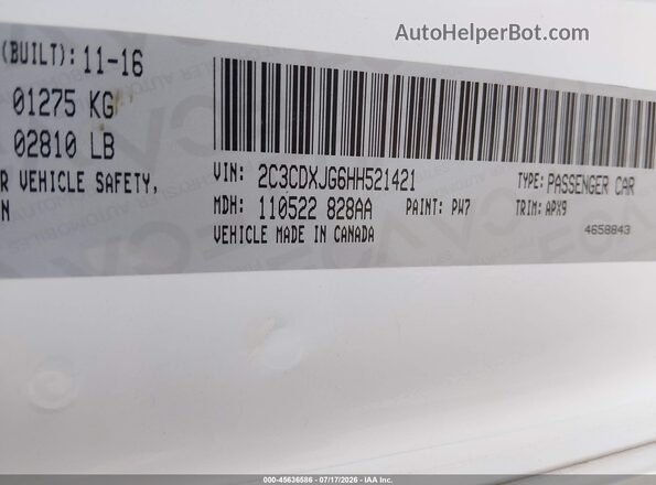 2C3CDXJG6HH521421 2017 DODGE CHARGER White ძრავის განყოფილების ხედი