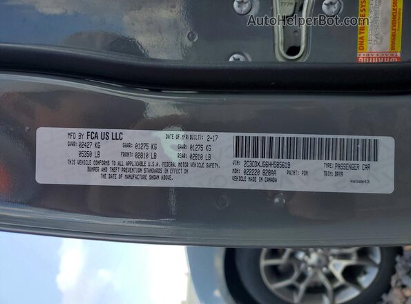 2C3CDXJG6HH585619 2017 DODGE CHARGER Gray VIN კოდის სტიკერის ხედი