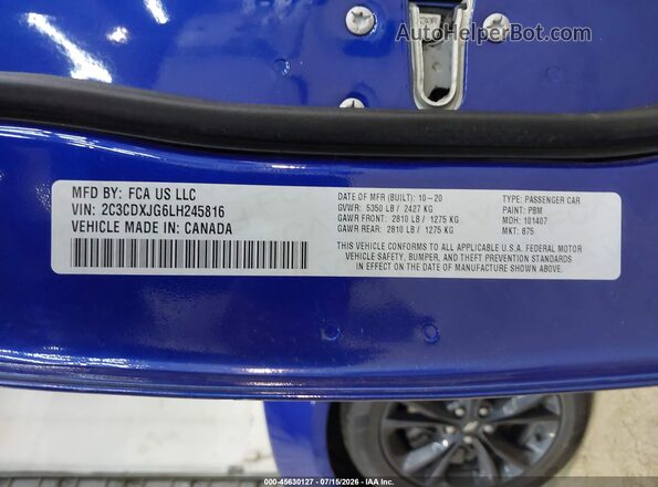 2C3CDXJG6LH245816 2020 DODGE CHARGER Blue Շարժիչի բաժամունքի տեսք