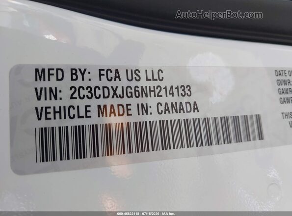 2C3CDXJG6NH214133 2022 DODGE CHARGER White Շարժիչի բաժամունքի տեսք