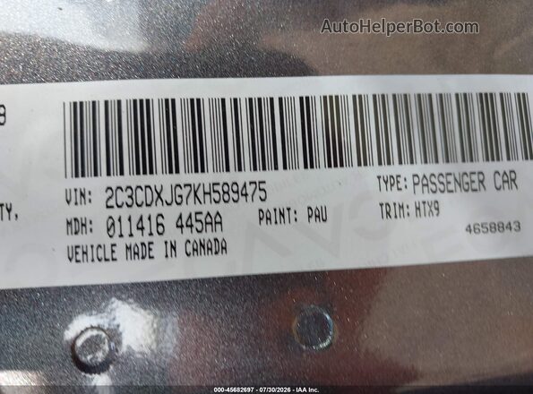 2C3CDXJG7KH589475 2019 DODGE CHARGER Gray Widok komory silnika
