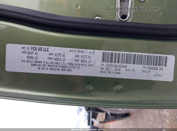 2C3CDXJG8JH262405 2018 DODGE CHARGER Зеленый Вид подкапотного пространства