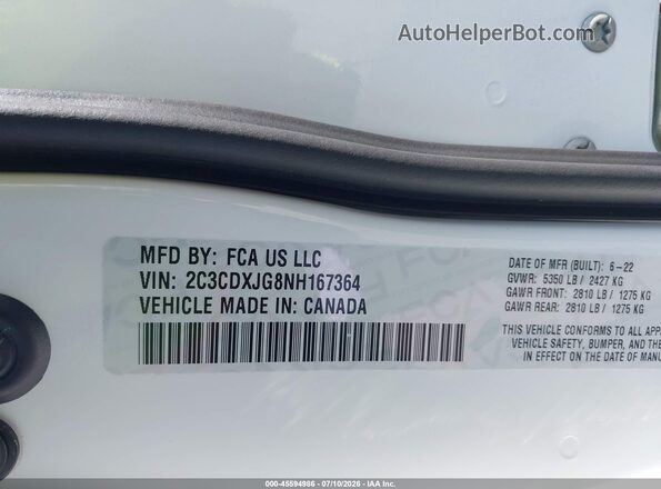 2C3CDXJG8NH167364 2022 DODGE CHARGER White Vista del compartimento del motor