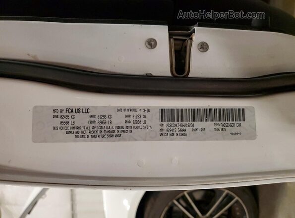 2C3CDXKT4GH219250 2016 DODGE CHARGER White Вид підкапотного простору