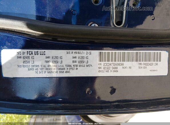 2C3CDXKT5GH206300 2016 DODGE CHARGER Blue ძრავის განყოფილების ხედი