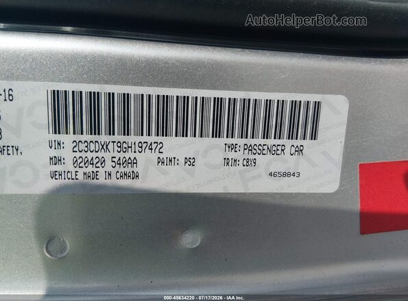 2C3CDXKT9GH197472 2016 DODGE CHARGER Silver ძრავის განყოფილების ხედი
