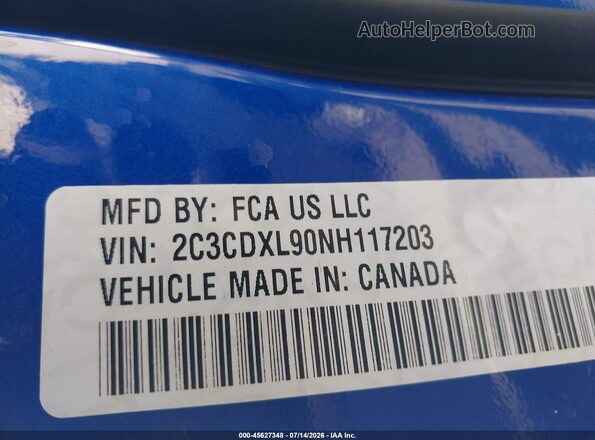 2C3CDXL90NH117203 2022 DODGE CHARGER Blue ძრავის განყოფილების ხედი