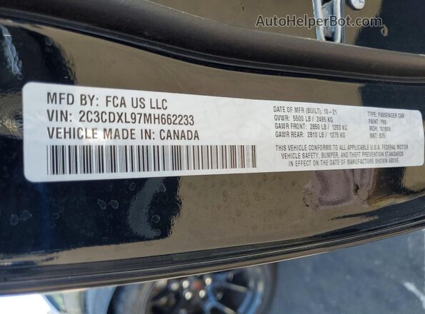 2C3CDXL97MH662233 2021 DODGE CHARGER Black Vista de la etiqueta del VIN
