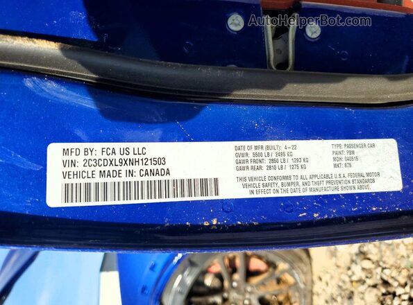 2C3CDXL9XNH121503 2022 DODGE CHARGER Синий Вид наклейки с VIN-кодом