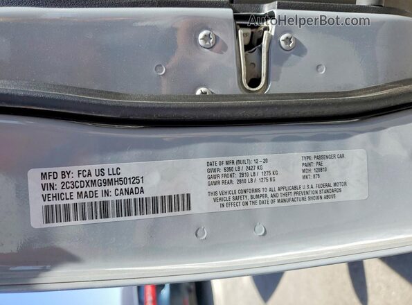 2C3CDXMG9MH501251 2021 DODGE CHARGER Silver Widok komory silnika