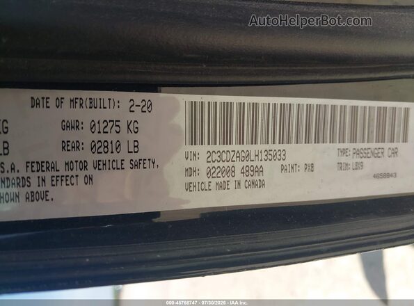 2C3CDZAG0LH135033 2020 DODGE CHALLENGER Black Вид підкапотного простору