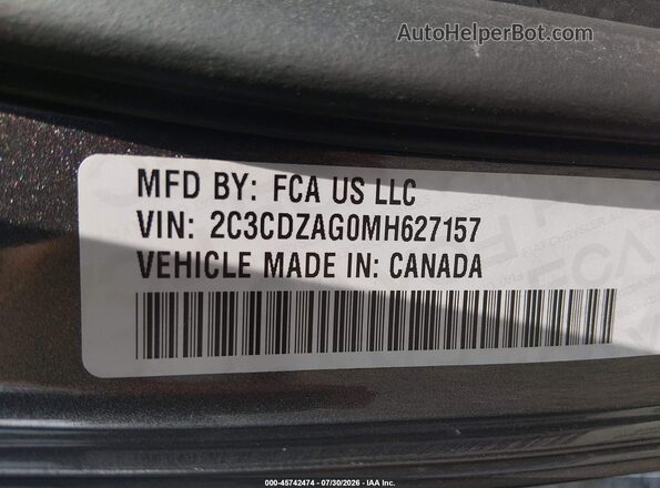 2C3CDZAG0MH627157 2021 DODGE CHALLENGER Black Вид підкапотного простору