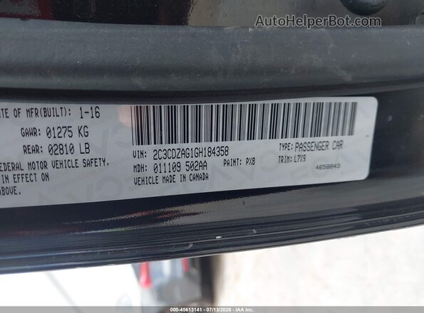2C3CDZAG1GH184358 2016 DODGE CHALLENGER Black Вид підкапотного простору