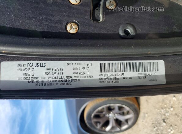 2C3CDZAG1KH621459 2019 DODGE CHALLENGER Gray ძრავის განყოფილების ხედი
