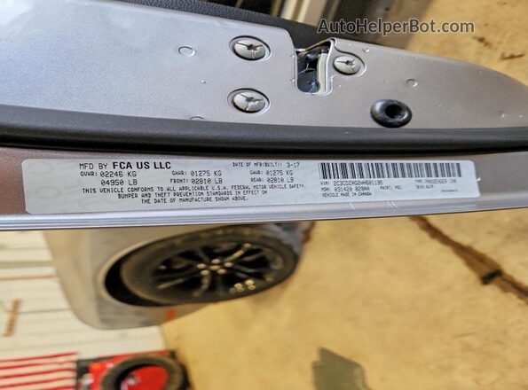 2C3CDZAG2HH601195 2017 DODGE CHALLENGER Gray VIN sticker view