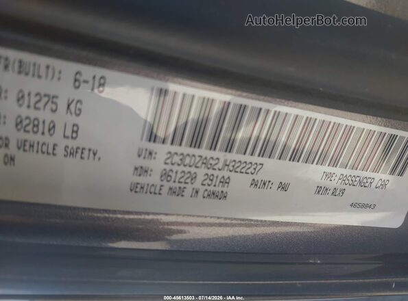 2C3CDZAG2JH322237 2018 DODGE CHALLENGER Gray Engine compartment view
