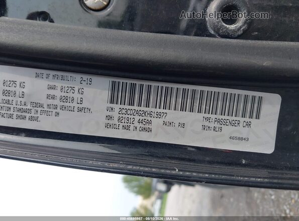 2C3CDZAG2KH619977 2019 DODGE CHALLENGER Black Widok komory silnika