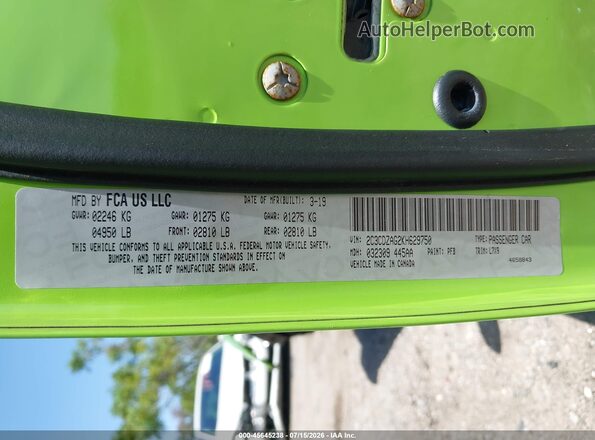 2C3CDZAG2KH629750 2019 DODGE CHALLENGER Green Вид підкапотного простору