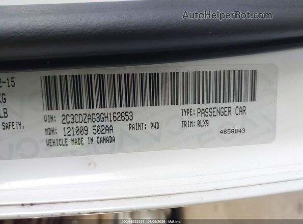 2C3CDZAG3GH162653 2016 DODGE CHALLENGER White ძრავის განყოფილების ხედი