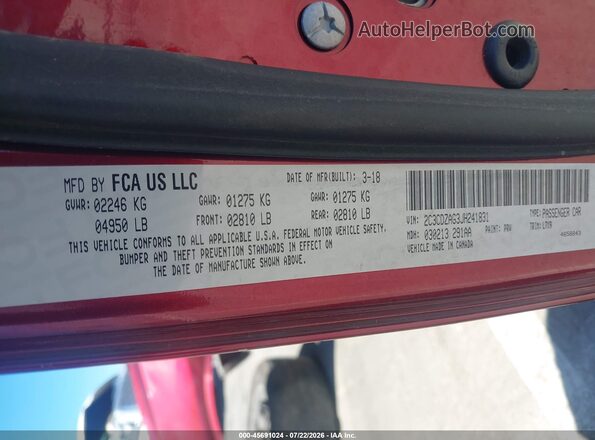 2C3CDZAG3JH241831 2018 DODGE CHALLENGER Red ძრავის განყოფილების ხედი