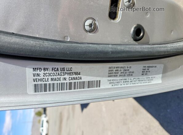 2C3CDZAG3PH637654 2023 DODGE CHALLENGER Silver ძრავის განყოფილების ხედი