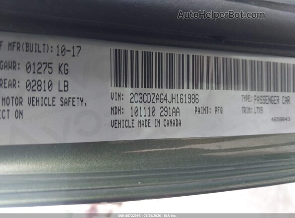 2C3CDZAG4JH161986 2018 DODGE CHALLENGER Green Շարժիչի բաժամունքի տեսք