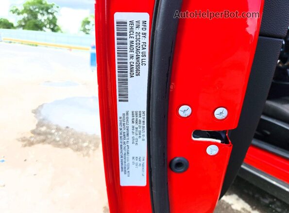2C3CDZAG4NH265626 2022 DODGE CHALLENGER Red Вид наклейки з VIN-кодом