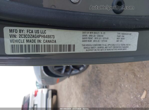 2C3CDZAG4PH648873 2023 DODGE CHALLENGER Серый Вид подкапотного пространства