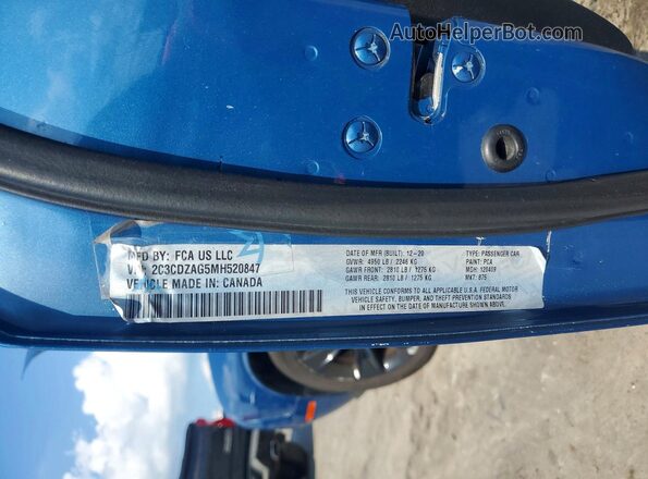 2C3CDZAG5MH520847 2021 DODGE CHALLENGER Blue ძრავის განყოფილების ხედი
