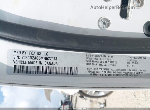 2C3CDZAG5MH627073 2021 DODGE CHALLENGER Белый Вид подкапотного пространства