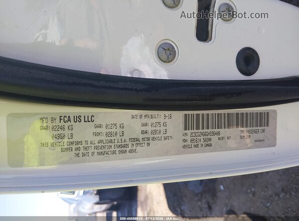 2C3CDZAG6GH336408 2016 DODGE CHALLENGER White Widok komory silnika