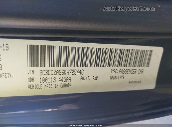 2C3CDZAG6KH729446 2019 DODGE CHALLENGER Black Engine compartment view