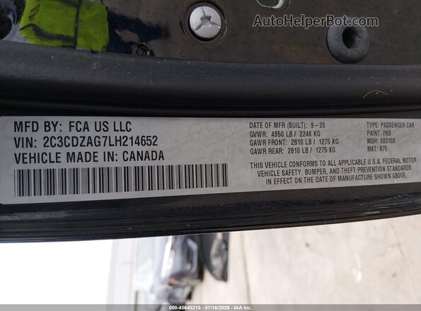 2C3CDZAG7LH214652 2020 DODGE CHALLENGER Black Շարժիչի բաժամունքի տեսք